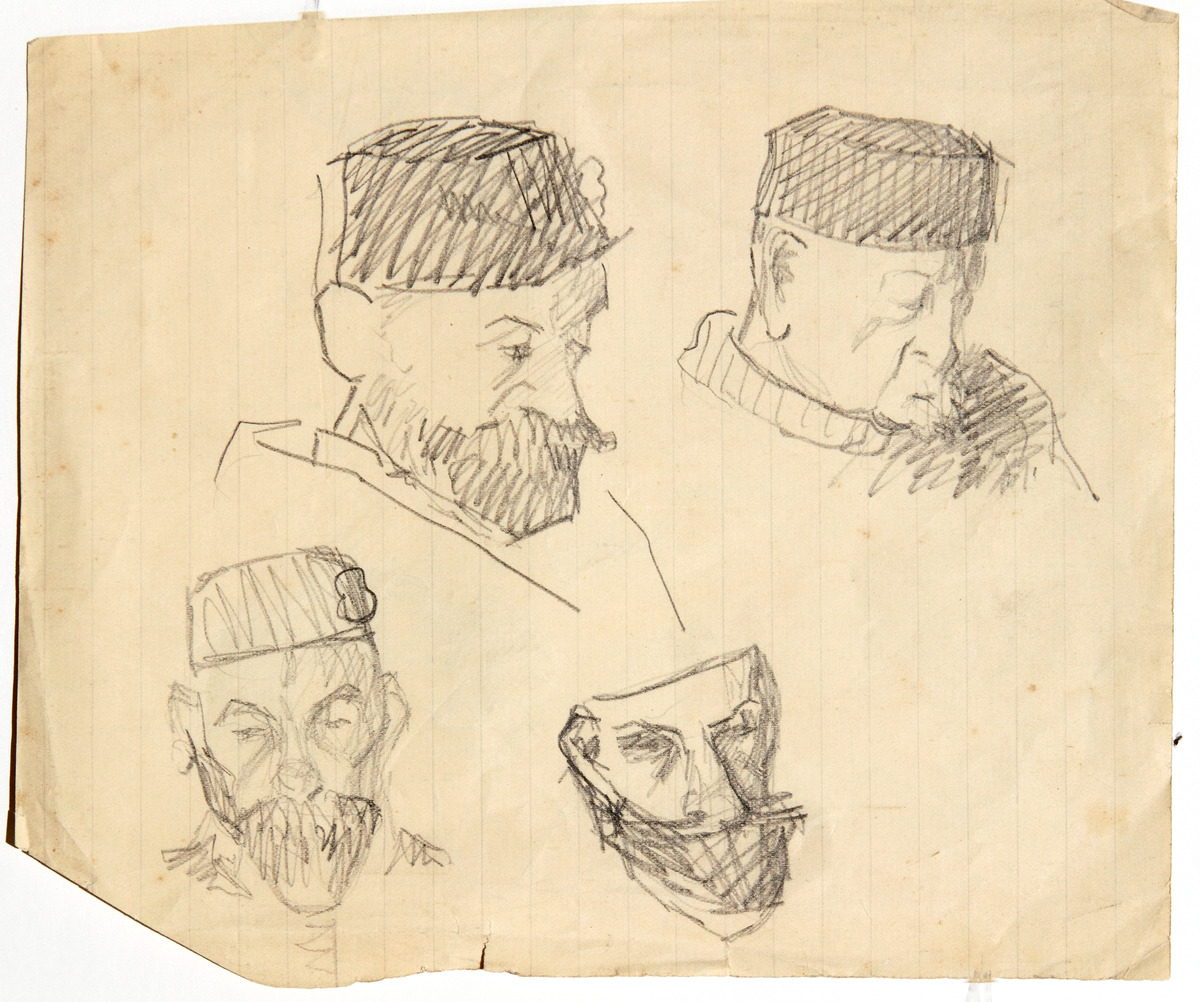 Pencil on paper.  Three portraits of Henri Charlot sick; and one of Louis Goupil sleeping.  Jean Charlot.